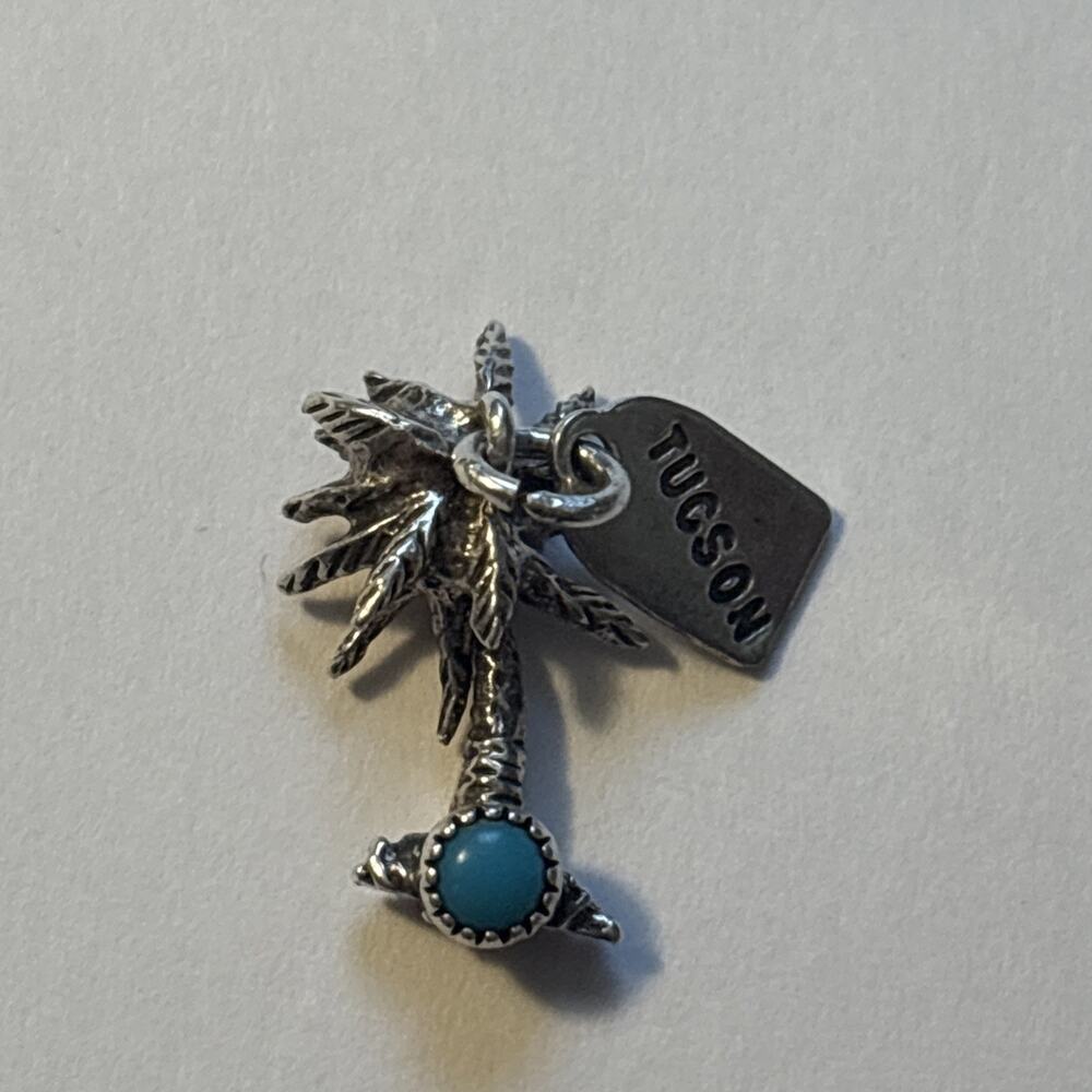 Vintage Tucson Sterling Silver Palm Tree Turquoise Charm 2.42g